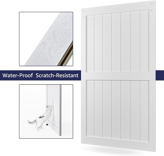 48in x 80in MDF Sliding Barn Door with 8ft Barn Door Hardware Kit & Handle | White Solid Barn Door Slab Covered with Water-Proof PVC Surface, Pre-Drilled Holes Easy Assembly, H-Frame