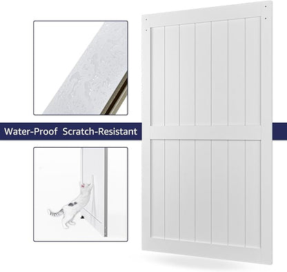 48in x 80in MDF Sliding Barn Door with 8ft Barn Door Hardware Kit & Handle | White Solid Barn Door Slab Covered with Water-Proof PVC Surface, Pre-Drilled Holes Easy Assembly, H-Frame