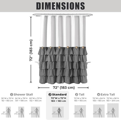 Seasonwood White and Gray Shower Curtain 72 x 72 with Nature Buttons Shabby Chic Shower Curtain French Country Style Modern Farmhouse Shower Curtains 72" x 72", Grey and White