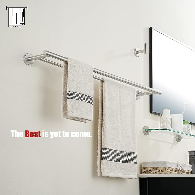 JQK Double Bath Towel Bar, 33 Inch 304 Stainless Steel Thicken 0.8mm Towel Rack for Bathroom, Brushed Finished Wall Mount, 30 Inch Useable Length 2 Pack, TB100L30-BN-P2