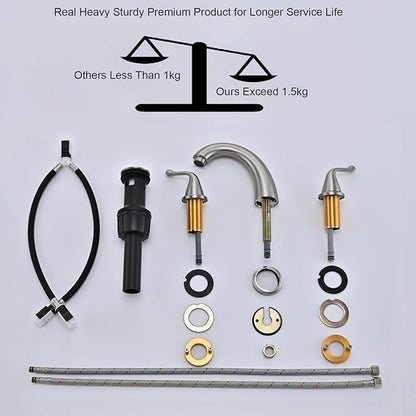 Brushed Nickel Bathroom Sink Faucets 3 Hole Widespread 8 inch for Rv Vanity Faucets for 6-12 Inch with Pop-up Drain Supply Line Made of Thickened Zinc and Metal (Brushed Nickel)
