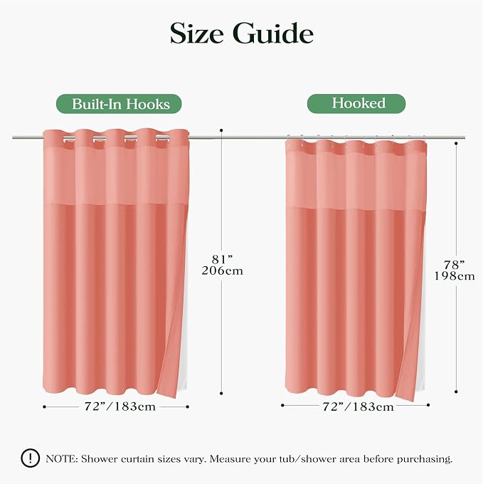 Coral Hook Free Waffle Shower Curtain & Snap-in Fabric Liner,72x81 | Less Time to install, 3 in 1 Fabric Shower Curtain and Liner Set with Magnets, Long, Shower Curtains for Bathroom