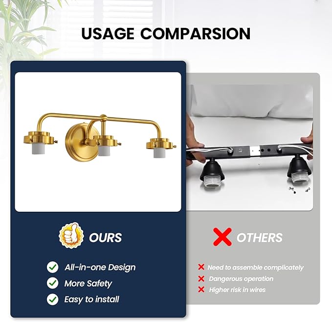 Bathroom Vanity Light Fixtures: 3-Lights Gold Vanity Lights Over Mirror, 17 Inch E26 60W Modern Bathroom Lighting Fixture with Milky White Glass for Bath Restroom