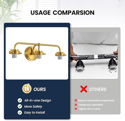 Bathroom Vanity Light Fixtures: 3-Lights Gold Vanity Lights Over Mirror, 17 Inch E26 60W Modern Bathroom Lighting Fixture with Milky White Glass for Bath Restroom