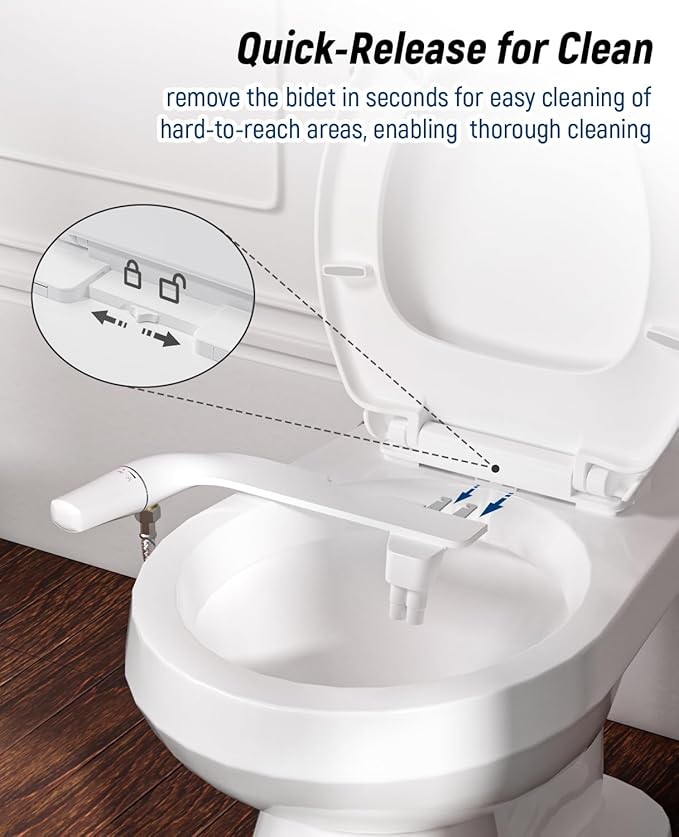 SAMODRA Bidet Toilet Seat with Soft Close Lid - Non-Electric Dual Nozzle System, Quick-Release for Easy Installation & Clean