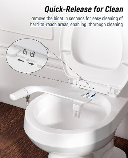 SAMODRA Bidet Toilet Seat with Soft Close Lid - Non-Electric Dual Nozzle System, Quick-Release for Easy Installation & Clean