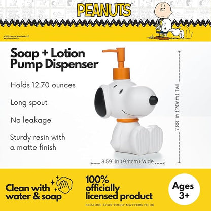 Peanuts Snoopy Soap/Lotion/Hand Sanitizer Resin Pump Dispenser, 12.70 Ounces, (Officially Licensed Product) by Franco
