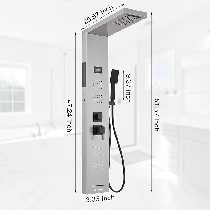Shower Panel Tower System 5 in 1 Stainless Steel Rainfall Shower Panels with 5-Functions, 4 Enlarged Body Massage Jets, Handheld Head, Wall Mounted Brushed Nickel