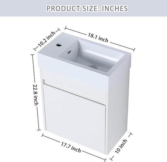 18 Inch Wall Mounted Bathroom Vanity, 18'' Floating Bathroom Vanity with Sink, Single Sink Cabinet Combo, Modern Storage Cabinet, with Soft Closing Door, 00518WSG