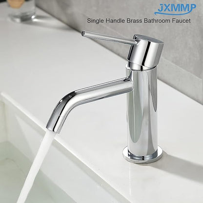 Chrome Bathroom Faucet Single Hole, Single Handle Water Faucet for Bathroom with Pop Up Drain Assembly and Water Faucet Supply Lines