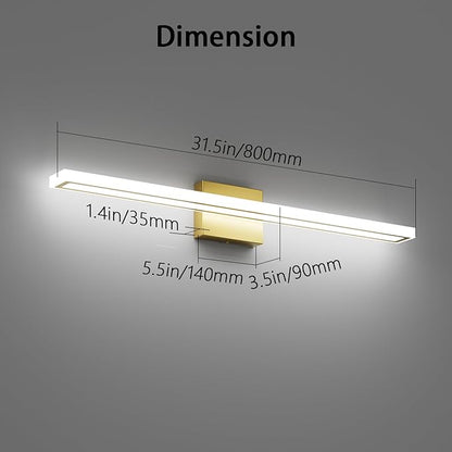 31.5inch Gold LED Bathroom Vanity Light Bar 24W Modern Bath Light Fixture Over Mirror Vanity Light Cool White 6000K