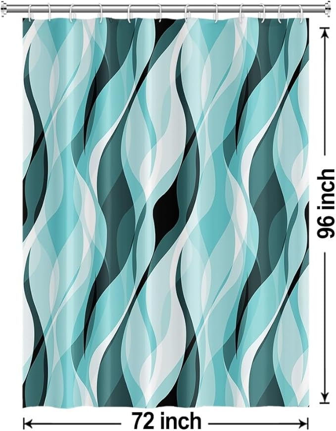 Teal Shower Curtain, Abstract Turquoise and Grey Striped Shower Curtain Set for Bathroom Waterproof Shower Curtain with Hooks, 72x96 Inch