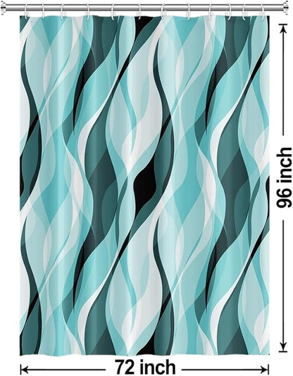 Teal Shower Curtain, Abstract Turquoise and Grey Striped Shower Curtain Set for Bathroom Waterproof Shower Curtain with Hooks, 72x96 Inch