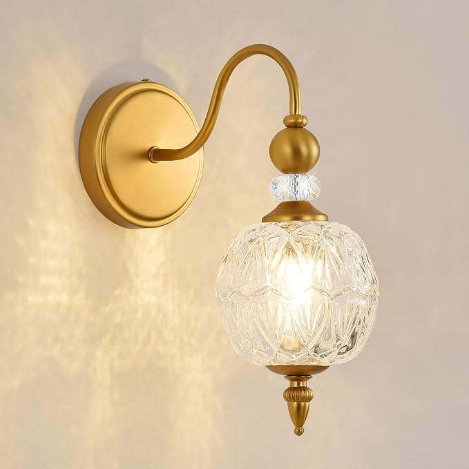 Vintage 1-Light Bathroom Vanity Light Wall Sconces, Matte Brass | Boho Style, Farmhouse Bathroom Decor, Ribbed Glass Shades, G9 base, Wall Mounted, Mid Century Wall Sconces Vanity Lighting