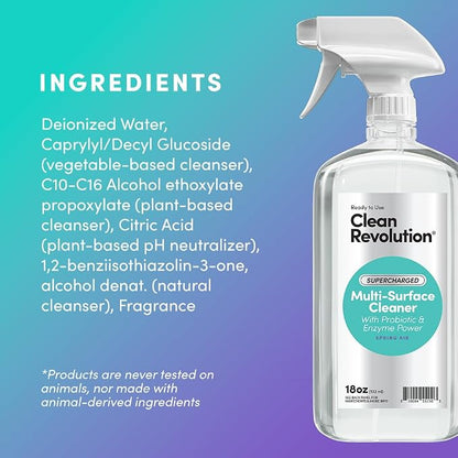 Clean Revolution SuperCharged Multi Surface Cleaner Refill Supply, Non-Toxic, Eco-Friendly & Plant-Based, Ready to Use, Spring Air, 18 oz (Pack of 3)