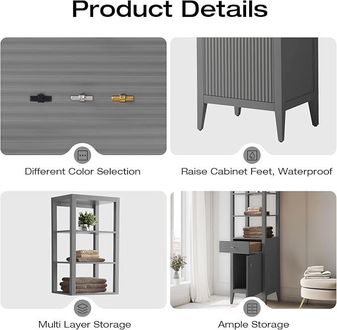 Vanity Art Vanity with Storage Cabinet & Shelves, Free-Standing Vanity with Soft-Closing Doors, Cashmere Gray, Golden Brushed Handware VA91-LC-G-GB