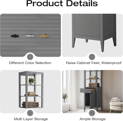 Vanity Art Vanity with Storage Cabinet & Shelves, Free-Standing Vanity with Soft-Closing Doors, Cashmere Gray, Golden Brushed Handware VA91-LC-G-GB