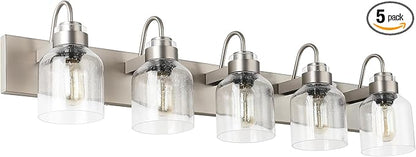PRESDE 5 Light Bathroom Vanity Light Fixture Over Mirror Vintage Brushed Nickel Vanity Light for Bathroom with Bubble Glass Shades