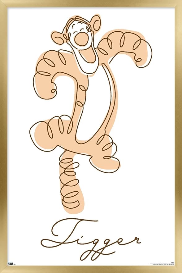 Trends International Disney Simple Moments Line Art - Tigger Wall Poster, 34L x 22.4W, Gold Framed Version