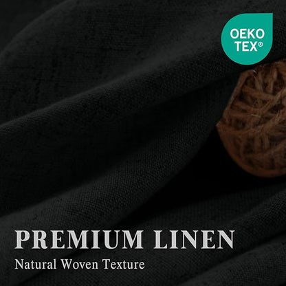 Linen Shower Curtain Black, Fabric Boho Farmhouse Shower Curtains for Bathroom Cotton Natural Cloth Liner Set 72" W x 72" L