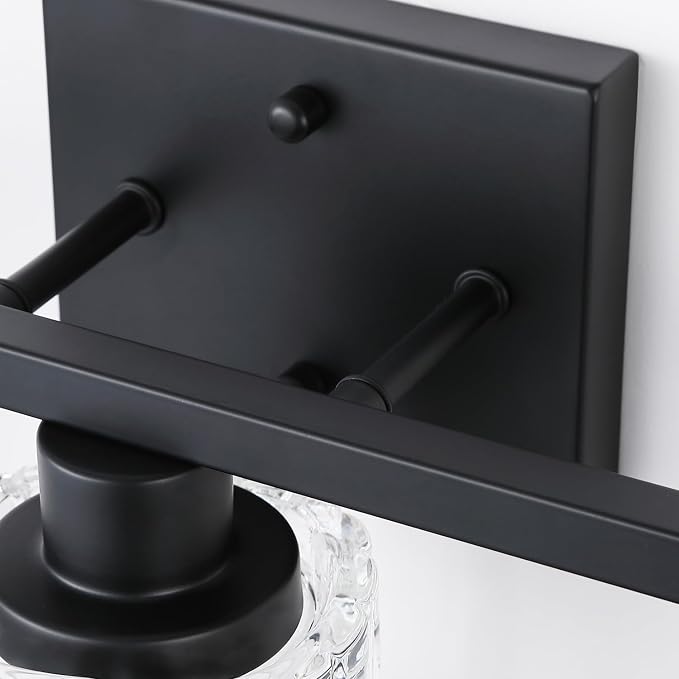 3 Light Matte Black Bathroom Vanity Light Over Mirror, Modern Vanity Lighting with Crystal Glass Shade, Wall Mount Bathroom Light Fixtures, E26 Base