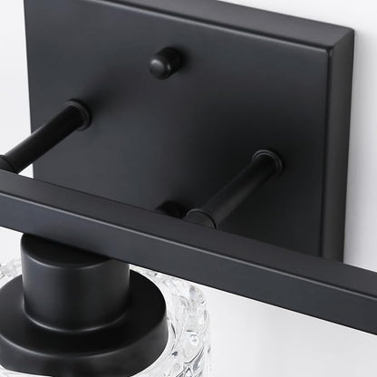3 Light Matte Black Bathroom Vanity Light Over Mirror, Modern Vanity Lighting with Crystal Glass Shade, Wall Mount Bathroom Light Fixtures, E26 Base