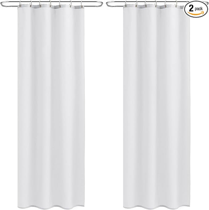 Nasitos Shower Curtain Liners 2 Pack - W36 x H72 - Washable & Water Resistant Fabric Bath Shower Liners for Narrow Stall, Stand Up Shower Stall, RV, Camper (White, 4 Magnets Included)
