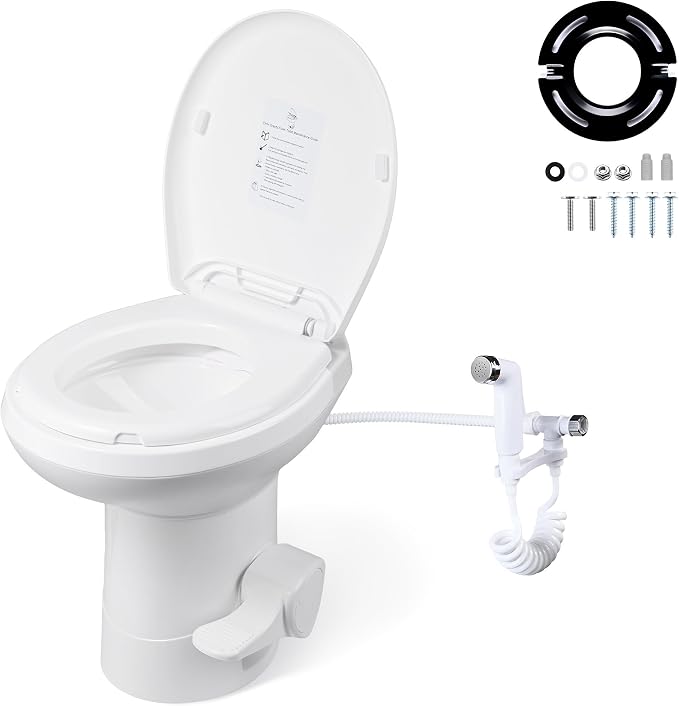 Yescom RV Toilet with Bidet Spray for Motorhome Caravan 20" High Gravity | Flush Travel Tailer Toilets Portable Restroom Toilet Fits for Marine