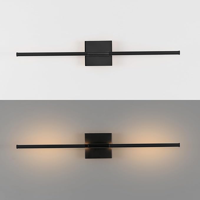 JONATHAN Y 28" Black Modern Dimmable Integrated LED Wall Sconce, Metal Vanity Light for Bathroom Mirror Bedroom Hallway, Sleek Hardwired Wall Lamp Fixture, 3000K (JYL7022C)