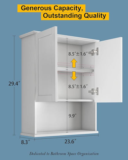 Bathroom Cabinet Wall Mount Buffering Hinge,23"x29" inch Over Toilet Storage Cabinet and Adjustable Shelves, Large Space Wooden Medicine Cabinet
