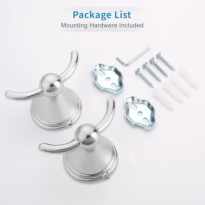 FILTA Bathroom Towel Hooks, Polished Chrome Robe & Towel Hooks for Wall Mounted, Traditional Towel and Robe Hooks for Hanging Towels, Bath Towel Holder for Shower(2 Pack)