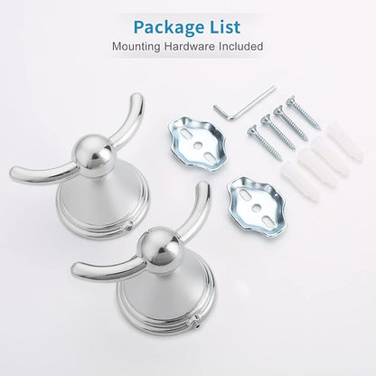 FILTA Bathroom Towel Hooks, Polished Chrome Robe & Towel Hooks for Wall Mounted, Traditional Towel and Robe Hooks for Hanging Towels, Bath Towel Holder for Shower(2 Pack)