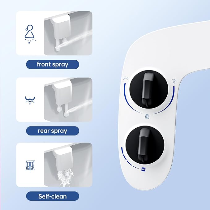 Bidet Attachment for Toilet, Non-Electric Dual Nozzle Bidet Sprayer with Adjustable Water Pressure, Cold Water Toilet Seat Attachment for Feminine and Personal Hygiene