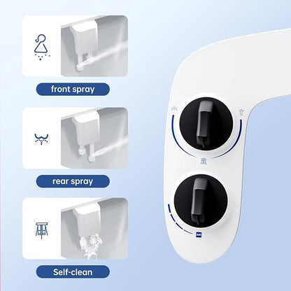 Bidet Attachment for Toilet, Non-Electric Dual Nozzle Bidet Sprayer with Adjustable Water Pressure, Cold Water Toilet Seat Attachment for Feminine and Personal Hygiene