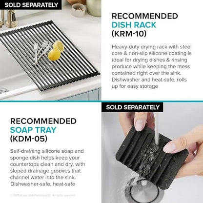 KRAUS Quarza 24-inch Kitchen Sink Drop-In/Undermount Single Bowl Granite Kitchen Sink Black Onyx, KGD-410B