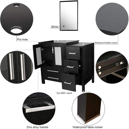 60" Black Bathroom Vanity,Double Vanity,Round Glass Vessel Basin Sink,ORB Faucet,Drain Parts,Bathroom Vanity Top Glass Sink Bowl Set,Vanity Pedestal Include,Mirror Not Included (A09 Vessel Set)