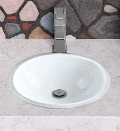 Monarch Abode Bathroom Sink – 17-Inch Oval Drop In Bathroom Sink, Top Mount Hand Hammered Classic White Vanity Sinks for Countertop, Powder Room, Guest Bath or Restroom, Drop in Sinks for Bathrooms