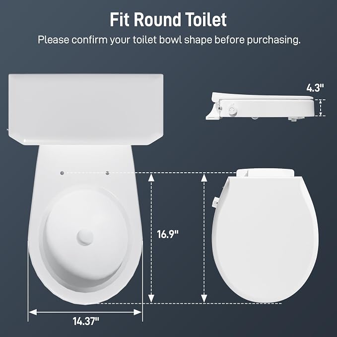 BIGCOW Raised Toilet Seat with Bidet for Seniors, Round, Adds 3 Inches | Non-Electric Bidet,Soft Close, Adjustable Water Pressure,Stainless Steel Inlet