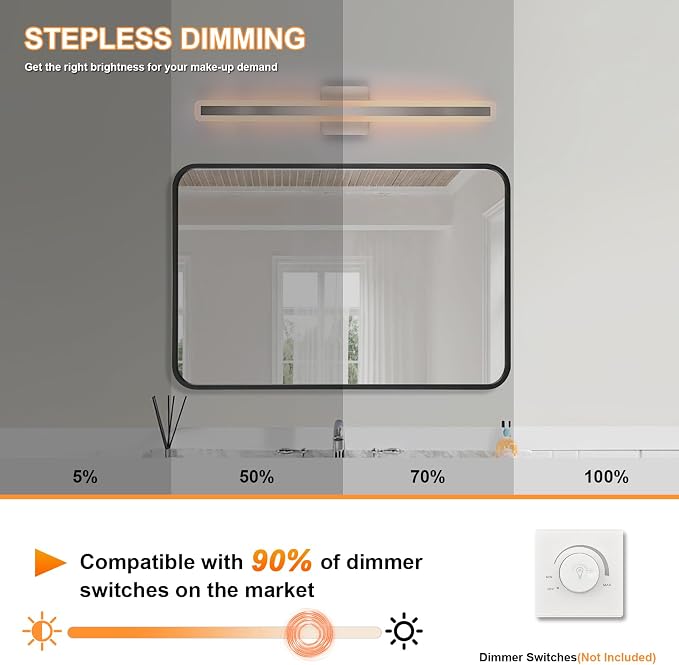 28W Modern Vanity Lights for Bathroom 24.0 Inch LED Vanity Bar Light 5CCT Dimmable Brushed Nickel Wall Sconces LED Bathroom Lighting Fixtures Over Mirror for Bath Room Cabinets Bedroom