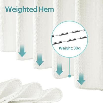 3 in 1 Shower Curtain Set, Waffle Shower Curtain and Liner Set with 12 Double Sided Shower Curtain Hooks, 258GSM Luxury Weighted Cloth Shower Curtains for Bathroom, 72 W x 84 H, Cream
