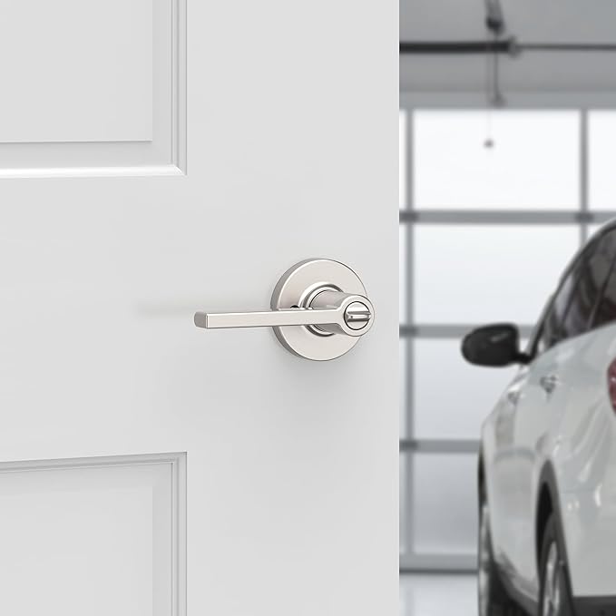 Kwikset Casey Entry Door Handle with Lock and Key, Secure Keyed Reversible Lever Exterior, for Front Entrance and Bedrooms, Satin Nickel, 10 Pack, Pick Resistant SmartKey Rekey Security and Microban