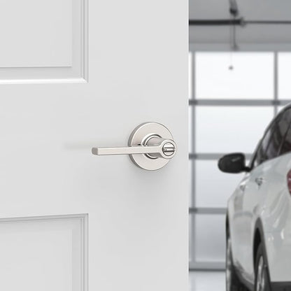 Kwikset Casey Entry Door Handle with Lock and Key, Secure Keyed Reversible Lever Exterior, for Front Entrance and Bedrooms, Satin Nickel, 10 Pack, Pick Resistant SmartKey Rekey Security and Microban