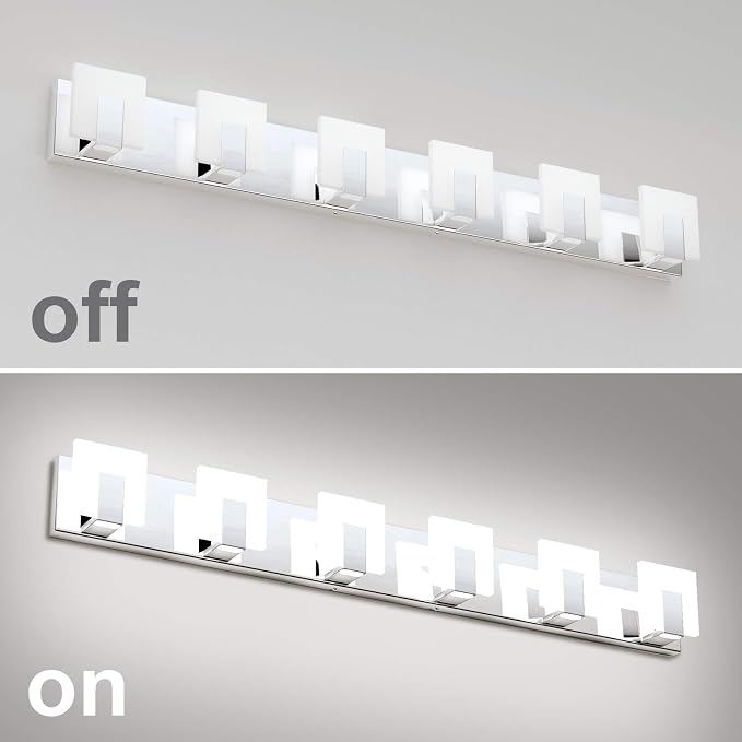 Aipsun 6 Lights Modern LED Bathroom Vanity Light Acrylic Stainless Steel Chrome Up and Down Bathroom Wall Light Over Mirror(White Light 6000K)