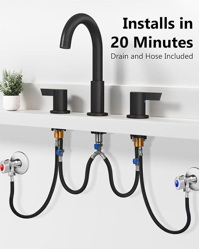 Bathroom Sink Faucet 3 Hole 8 Inch Widespread 2-Handle Vanity Faucet SUS304 Stainless Steel with Pop-Up Drain and Supply Lines Oil Rubbed Bronze