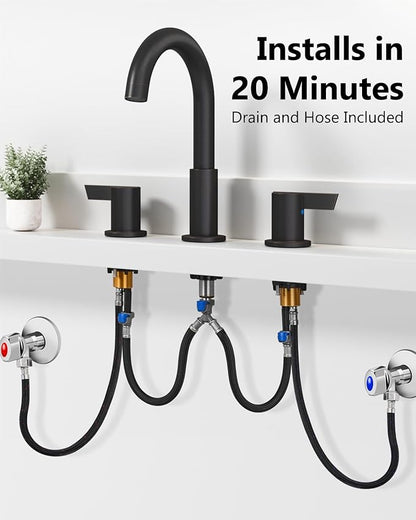Bathroom Sink Faucet 3 Hole 8 Inch Widespread 2-Handle Vanity Faucet SUS304 Stainless Steel with Pop-Up Drain and Supply Lines Oil Rubbed Bronze