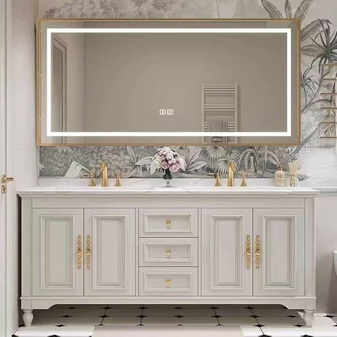 American Minimalist Bathroom Vanity with Sink Mirror 36-92IN, Premium Solid Wood Vanity with LED Lighting& Defogging
