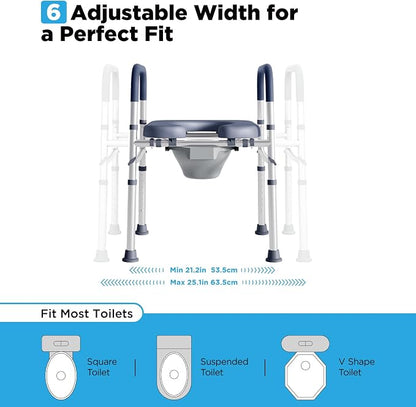 Bedside Commode for Seniors,FSA/HSA Eligible 3-in-1 Commode Toilet | Adjustable Height & Width, 16.5 Inch Soft Seat Plate, Tool-Free Assembly, Durable Aluminum Frame, Use as Raised Toilet