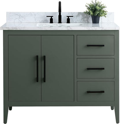 HomeBeyond 42 Inch Bathroom Vanity with Sink & Ceramic Top, Single Vanity Cabinet with Basin, Soft-Closing Doors & Matte Black Hardware, Vintage Green