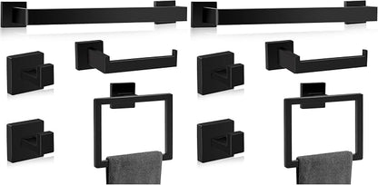 Matte Black Bathroom Hardware Accessories Set of 5 Pieces, 15.6 Inch Bath Towel Bar Set, 304 Stainless Steel Bathroom Hardware Set, Towel Racks for Bathroom Wall Mounted (Pack of 2)