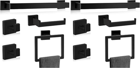 Matte Black Bathroom Hardware Accessories Set of 5 Pieces, 15.6 Inch Bath Towel Bar Set, 304 Stainless Steel Bathroom Hardware Set, Towel Racks for Bathroom Wall Mounted (Pack of 2)